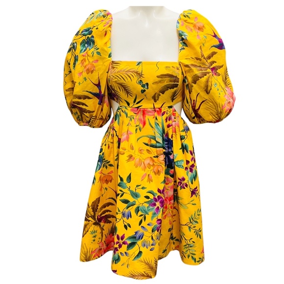 Zimmermann Dresses & Skirts - ZIMMERMANN YELLOW MULTI TROPICANA FLORAL PRINTED LINEN CUT OUT MINI DRESS